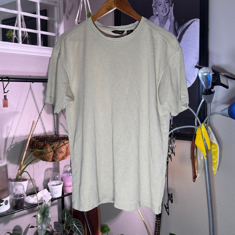 GNW Slub Knit T Shirt Mens L Beige Excellent Rayon Modal Blend Short‎ Sleeve